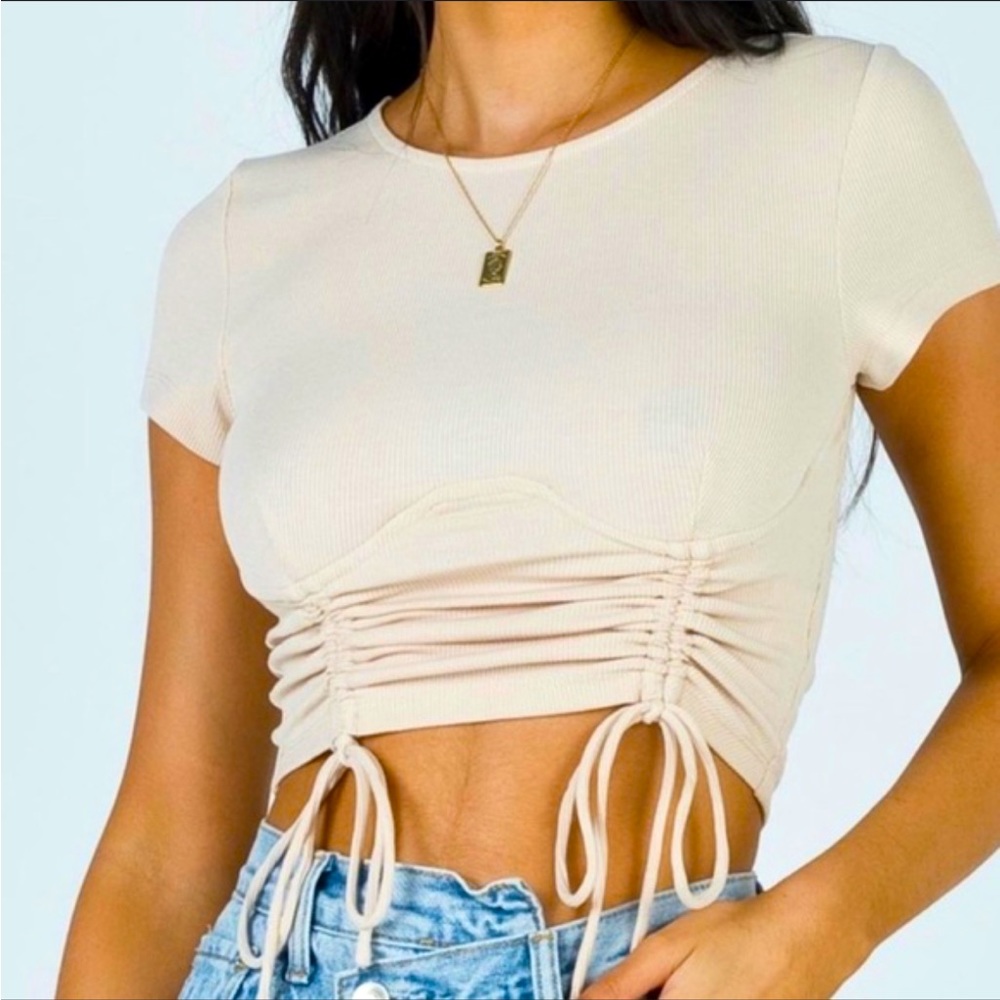 Princess Polly Tan Beige Cropped Corset Tie Knit Top size S / 4 US